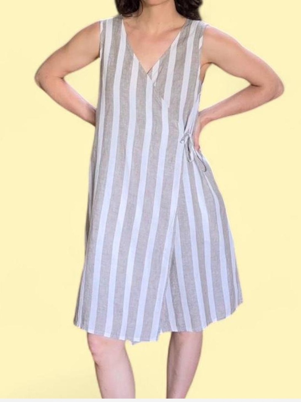 Flax Striped Wrap Tank Dress - Gray & White size small EUC - Picture 7 of 8